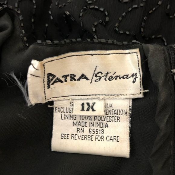 80’s Vintage Stenay Black Beaded Flapper Gatsby Zigzag Hem Short Sleeve Blouse - Picture 9 of 13